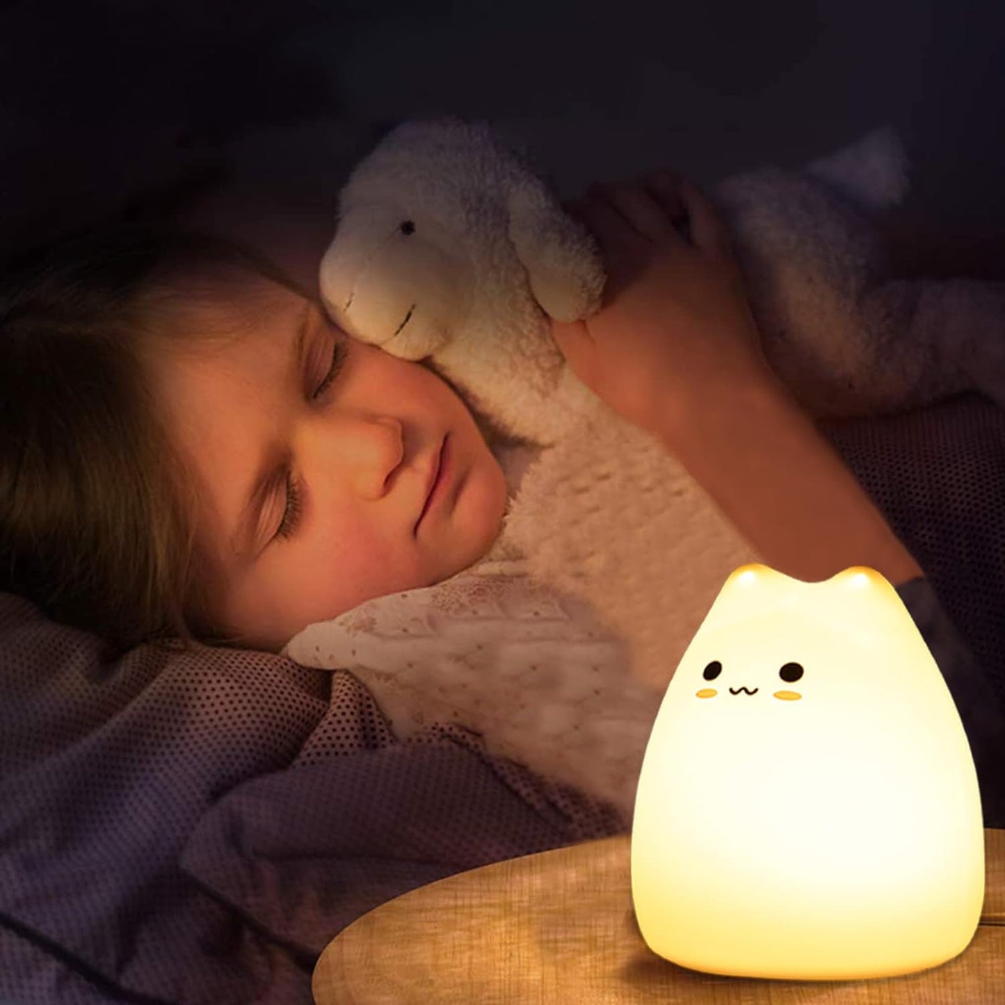 Cat Night Light for Kids,Cute Night Lamp for Nursery,Squishy Silicone Cat Touch Lights Portable, Gift for Birthday and Christmas for Kids Baby Children