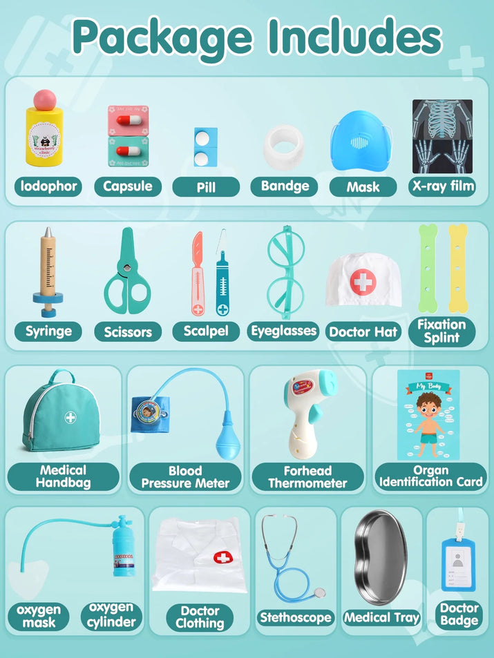 Doctor Kit for Kids Realistic, 36PCS Kids Doctor Kit Wooden, Doctor Pretend Playset