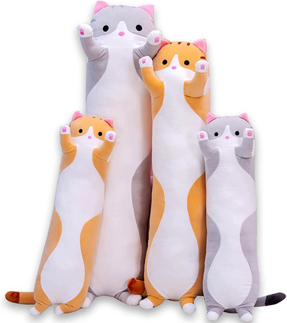 Cute Cat Plush Long Body Pillow Cuddle Cartoon Stuffed Animals Cat Plushie Soft Doll Pillows Gifts for Kids Girls (Orange, 19