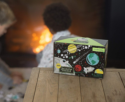 Outer Space – 100 Piece Glow in the Dark Jigsaw Puzzle with a Fun Scene of Planets and Stars and Hidden Details in the Dark