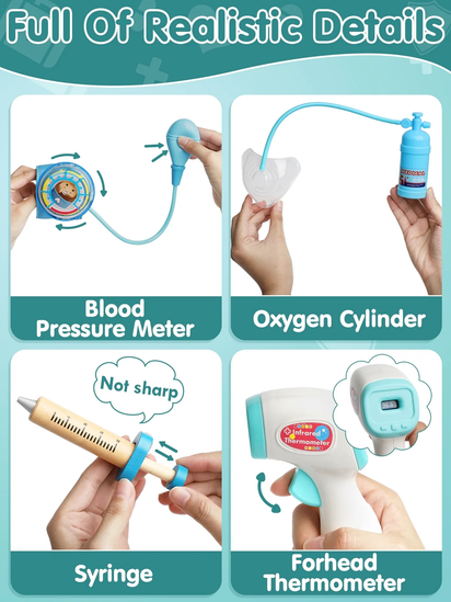 Doctor Kit for Kids Realistic, 36PCS Kids Doctor Kit Wooden, Doctor Pretend Playset