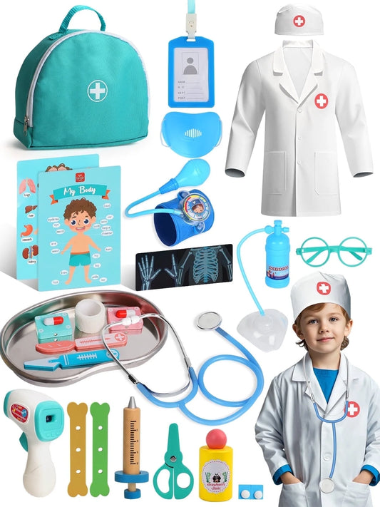Doctor Kit for Kids Realistic, 36PCS Kids Doctor Kit Wooden, Doctor Pretend Playset
