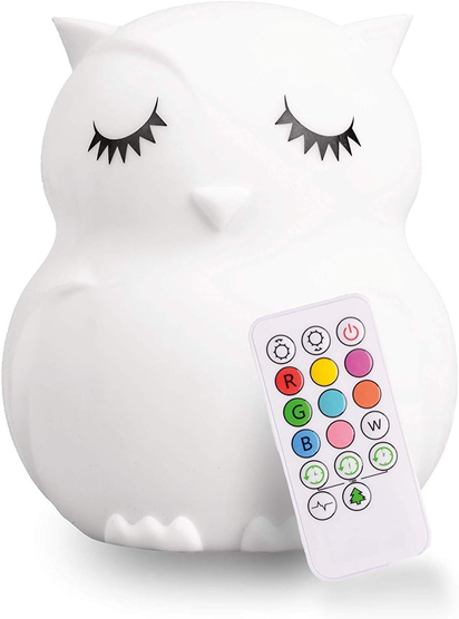 Remote Control Silicone Night Light for Kids - Owl Design with 9 Soft Colors & Sleep Timer - Rechargeable, Battery-Operated Lamp for Bedroom | Baby Nursery, Toddler, Girls, Boys