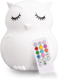 Remote Control Silicone Night Light for Kids - Owl Design with 9 Soft Colors & Sleep Timer - Rechargeable, Battery-Operated Lamp for Bedroom | Baby Nursery, Toddler, Girls, Boys