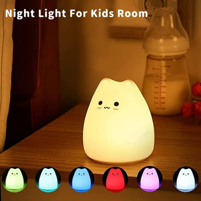 Cat Night Light for Kids,Cute Night Lamp for Nursery,Squishy Silicone Cat Touch Lights Portable, Gift for Birthday and Christmas for Kids Baby Children